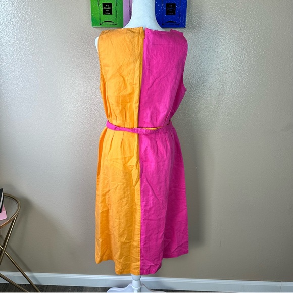 Athena Marie Women Sleeveless Smocked 55% Linen Midi  Dress Sundress Summer Sz L - Picture 6 of 9